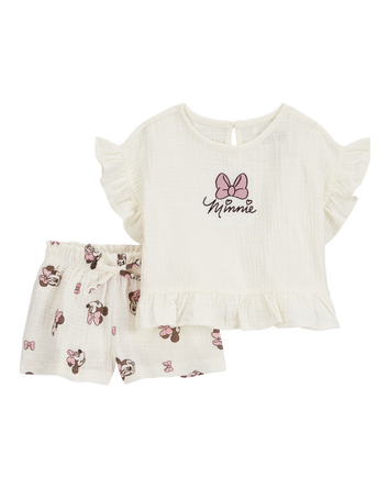 Baby 2-Piece Flutter-Sleeve Gauze Minnie Mouse Tee & Short Set, 
