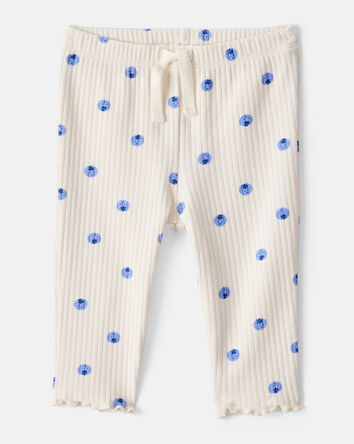Bébé fille - Pantalon à enfiler en coton à imprimé de bleuets – Blanc, 
