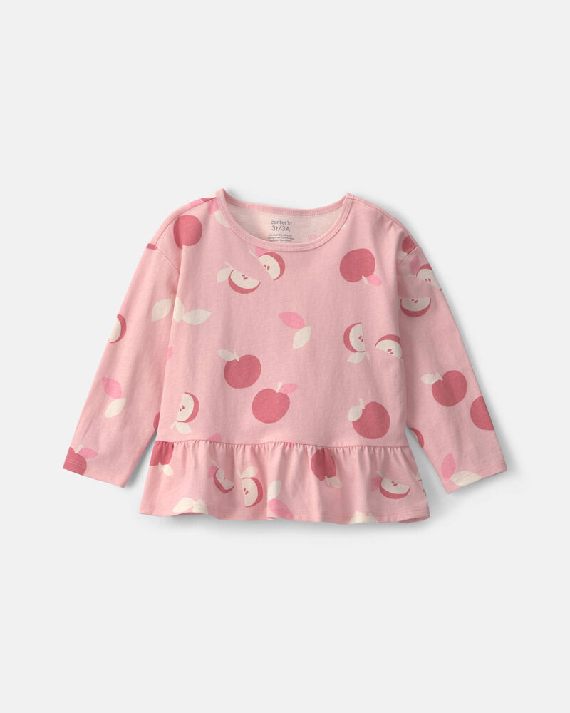 Toddler Girl Apple Long-Sleeve Top &ndash; Pink, image 1 of 3 slides