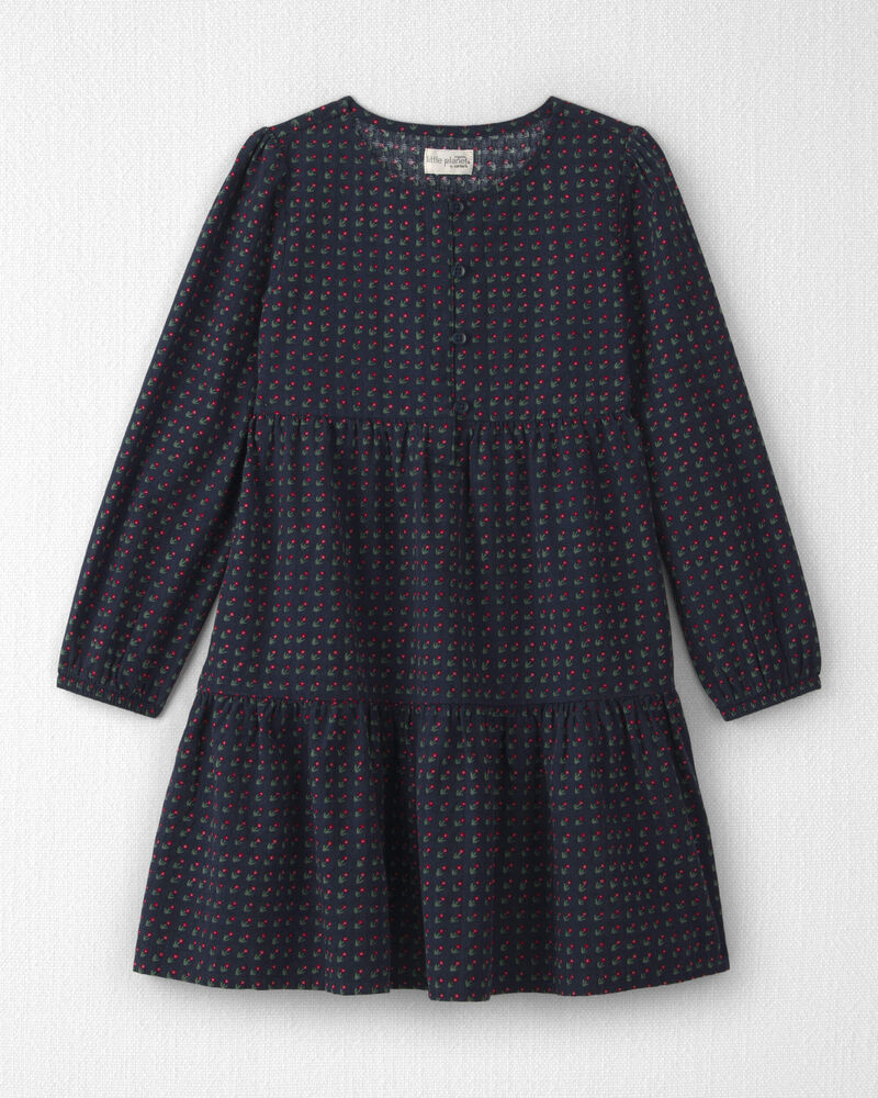 Girls Organic Cotton Dobby Dress in Navy Floral, image 1 of 5 slides