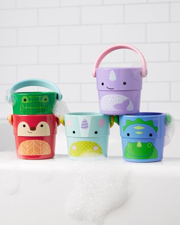 Zoo Stack & Pour Buckets Baby Bath Toy, 