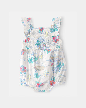 Baby Girl Palm Tree Sleeveless Romper - White, 