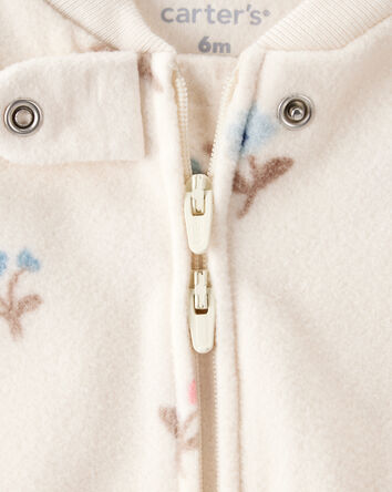 Baby Girl Floral Print Loose Fit Long-Sleeve 2-Way Zip Sleeper - White, 