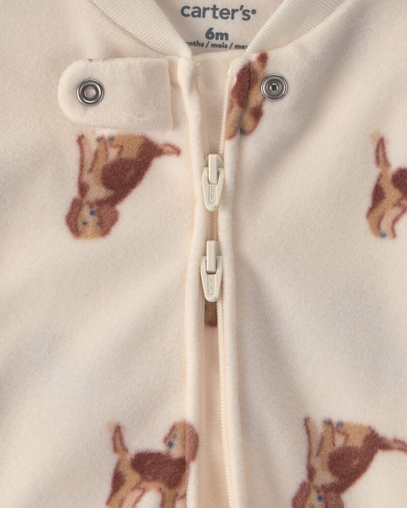Baby Boy Dog Fleece 2-Way Zip Sleeper Pyjamas - Cream, image 4 of 7 slides