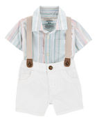 Baby 3-Piece Button-Down Bodysuit & Suspender Short Set, image 1 of 5 slides