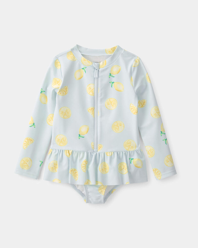 Toddler Girl 1-Piece Lemon Rashguard Swimsuit - Blue, image 1 of 4 slides