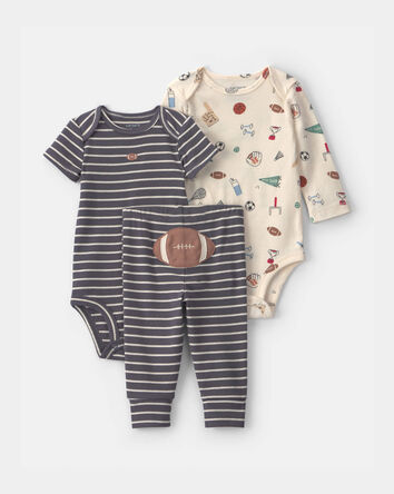 Baby Boy 3-Piece Football Bodysuit & Pant Set - Grey/Ivory, 