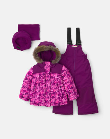 Toddler Girl 2 Piece  Heart Puffer  Snowsuit- Purple, 