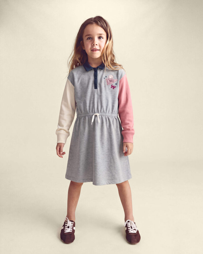 Filles - Robe en jersey bouclette de style universitaire au couleurs contrast&eacute;es - Gris/Rose/Bleu marine, image 4 sur 4 diapositives