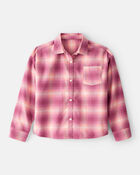 Girls Plaid Long-Sleeve Button-Down - Pink, image 1 of 3 slides