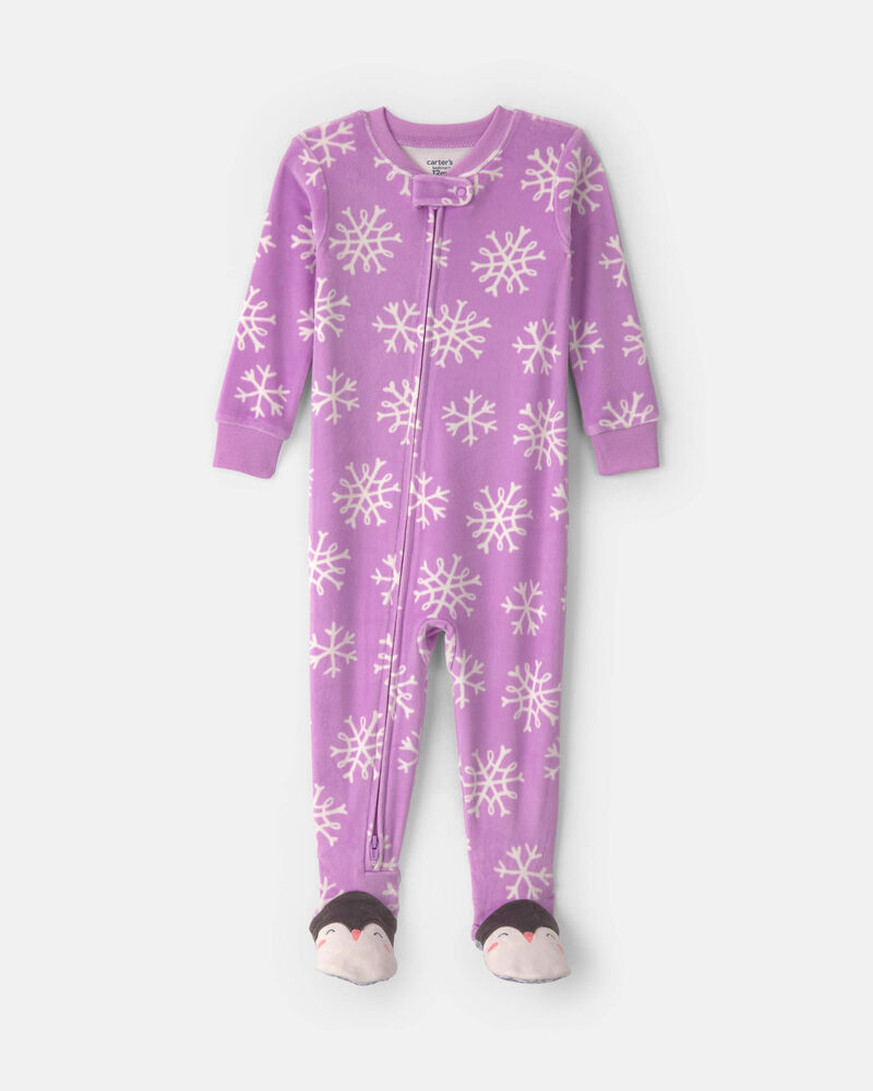Baby Girl 1-Piece Penguin 2-Way Zip DreamPlush Snug Fit Footed Pyjama - Purple, image 1 of 6 slides