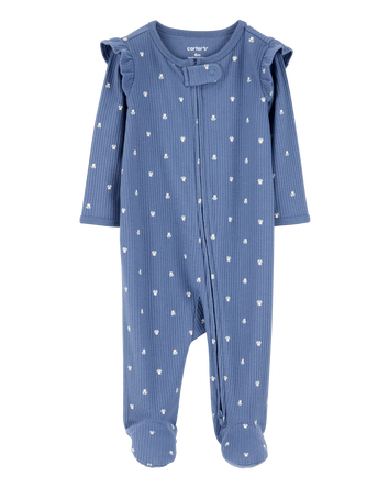 Bébé fille - Grenouillère à fermeture à glissière à 2 sens en coton côtelé à motifs de petites fleurs, 