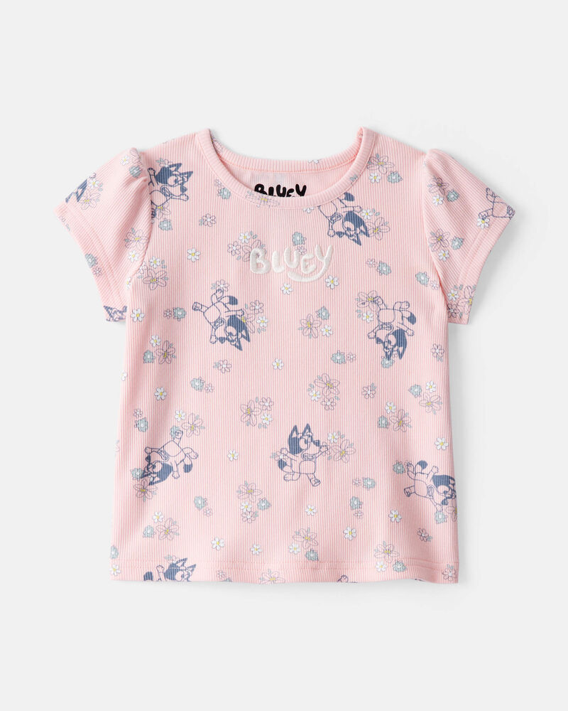 Baby Girl Bluey Floral Print Short-Sleeve Graphic Tee - Pink, image 1 of 4 slides