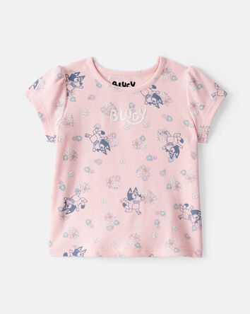 B&eacute;b&eacute; fille - T-shirt &agrave; manches courtes imprim&eacute; fleuri Bluey - Rose, 