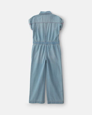 Girls Denim Short-Sleeve Jumpsuit - Light Wash, 