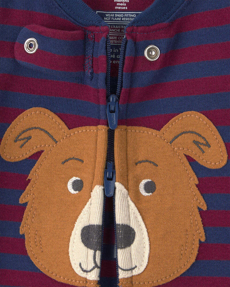 B&eacute;b&eacute; gar&ccedil;on - Pyjama ajust&eacute; 1 pi&egrave;ce en 100&nbsp;% coton &agrave; fermeture &agrave; glissi&egrave;re double sens et pieds &agrave; motif chien &ndash; Bourgogne/Bleu, image 3 sur 4 diapositives