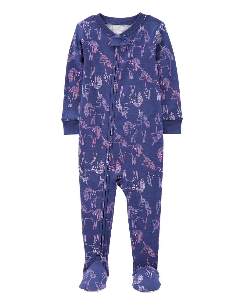 Toddler 1-Piece Unicorn 100% Snug Fit Cotton Footie Pyjamas, image 1 of 4 slides