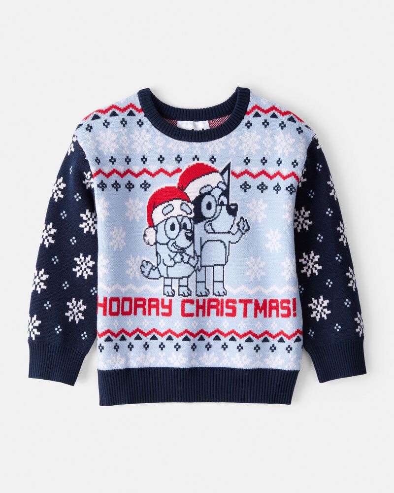 Toddler Boy Christmas Hooray Long-Sleeve Bluey&trade; Sweater - Blue, image 1 of 2 slides
