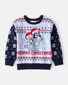 Toddler Boy Christmas Hooray Long-Sleeve Bluey&trade; Sweater - Blue, image 1 of 2 slides
