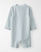 Baby Boy Recycled Long-Sleeve Rashguard Romper in Stripes, image 2 of 5 slides