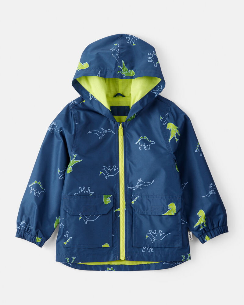 Baby Boy Dinosaur Print Rain Jacket - Navy, image 1 of 2 slides