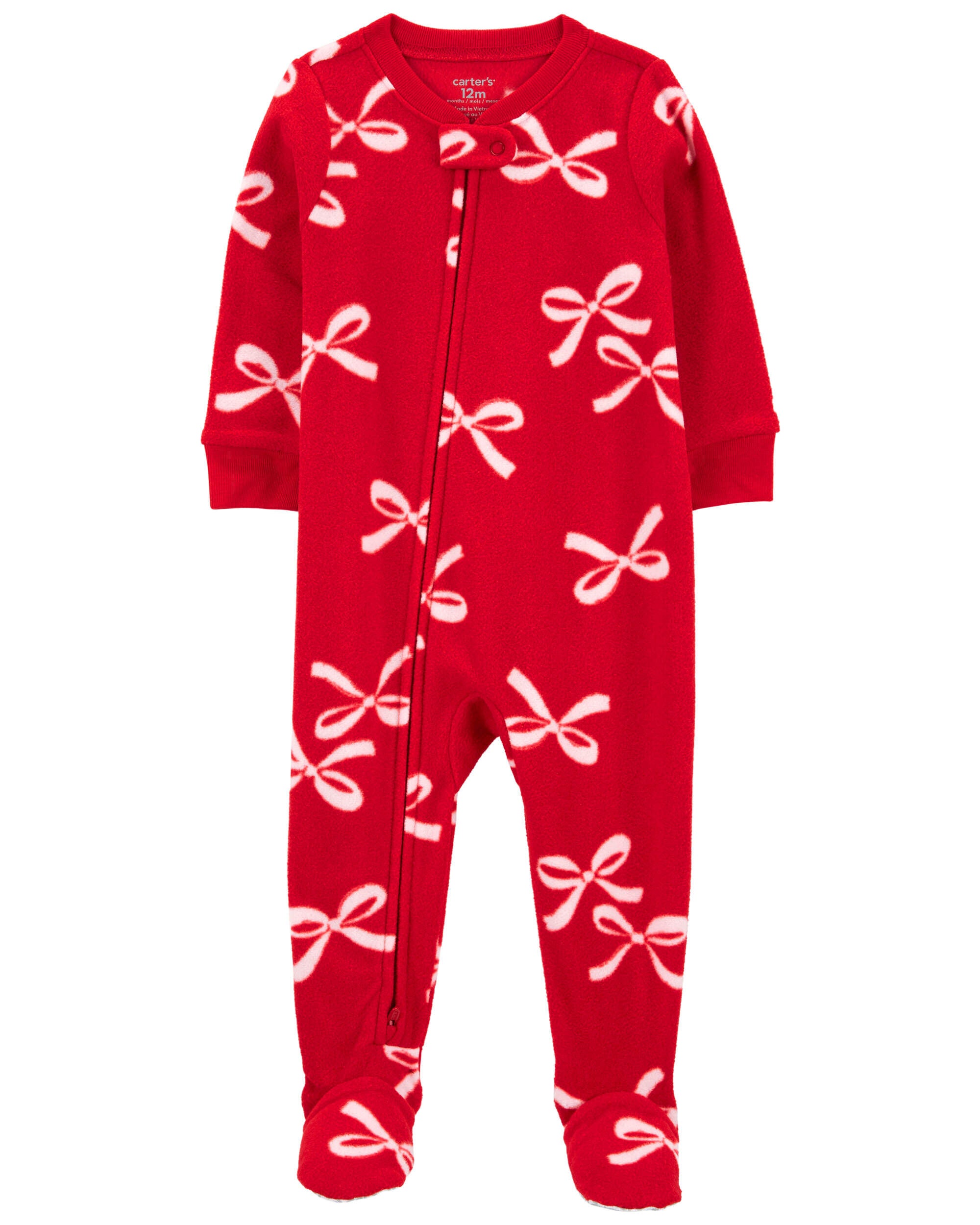 Baby Girls Baby 1 Piece Christmas Bow Fleece Footie Pyjamas 12M Carter s