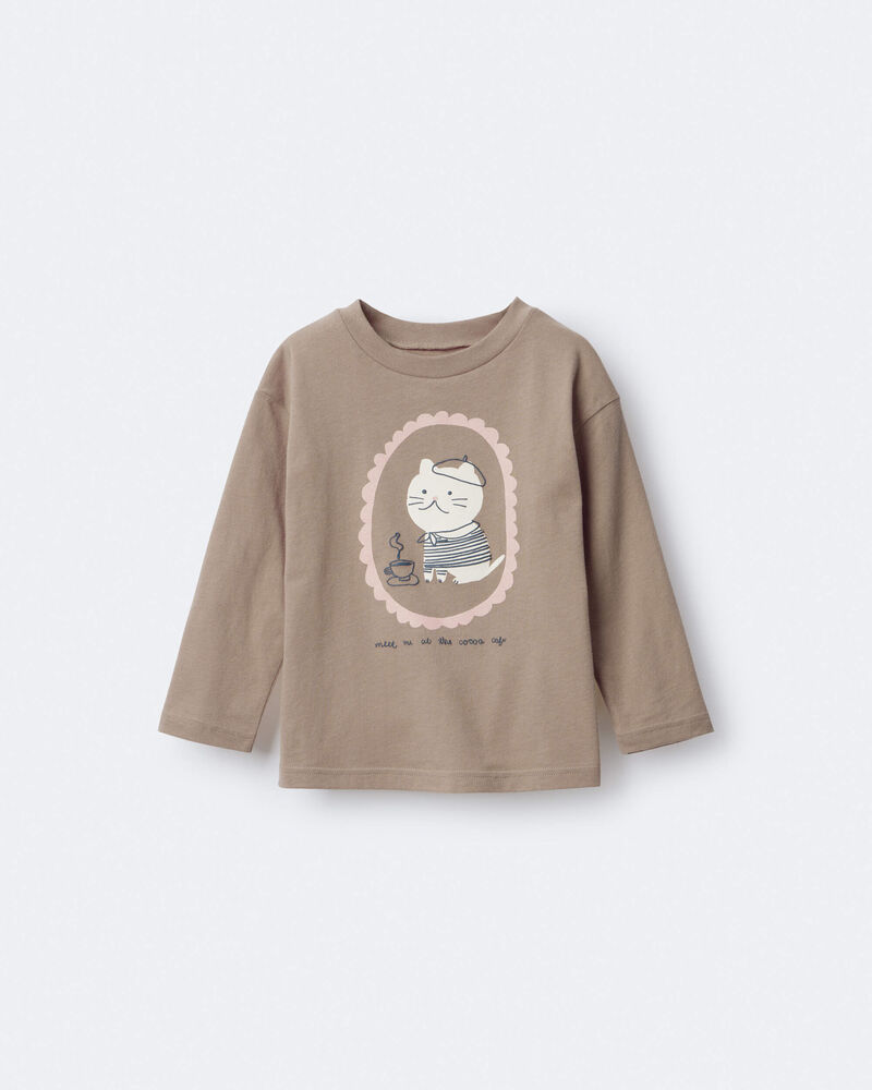 Toddler Girl Cocoa Cat Long-Sleeve Graphic Tee - Tan, image 2 of 6 slides