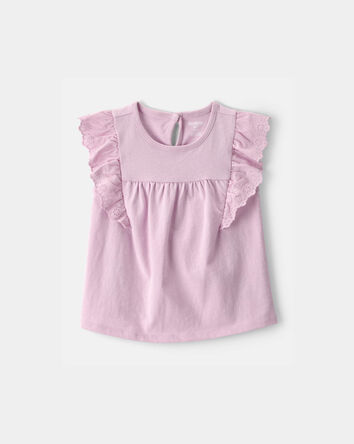 Tout-petit fille - Haut &agrave; manches ajour&eacute;es - Mauve, 