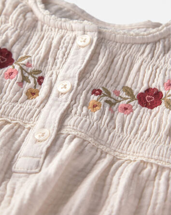 Girls Organic Cotton Embroidered Gauze Top, 