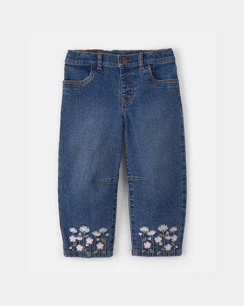 Toddler Girl Floral Barrel Jeans - Dark Wash, 