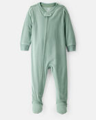Toddler Boy Loose Fit Long-Sleeve 2-Way Zip 1-Piece Pyjamas - Green, image 1 of 3 slides