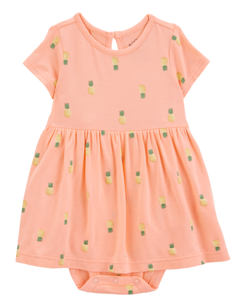 Bébé fille - Robe cache-couche PurelySoft imprimé d’ananas - Corail, image 1 sur 5 diapositives