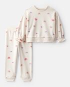 Toddler Girl DayDream Fleece Candy Heart French Terry Pullover & Pant Set - Cream, image 1 of 4 slides