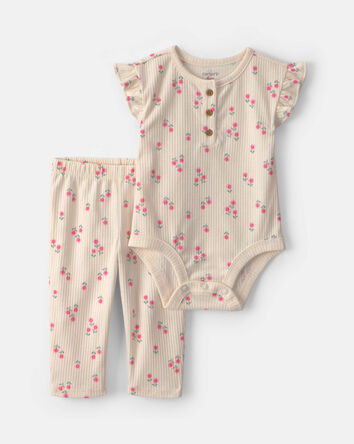 Baby Girl 2-Piece Floral Bodysuit & Pant Set &ndash; Cream, 