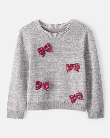Toddler Girl Bow Cotton Long-Sleeve Sweater - Grey, 
