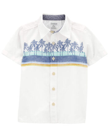 Tropical Print Button-Front Shirt, 