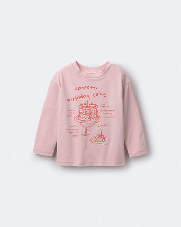 Tout-petit fille - T-shirt d&eacute;contract&eacute; &agrave; manches longues, imprim&eacute; g&acirc;teau d&rsquo;anniversaire - Rose, 