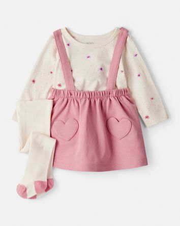 Baby Girl Valentine's Day 3-Piece Heart Long-Sleeve Top & Skirt Set - Pink, 