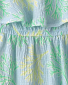 Baby Girl Palm Leaves Ruffle Dress - Blue, image 3 of 4 slides