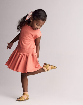 Tout-petit fille - Robe taille basse et manches courtes &ndash; Orange, 