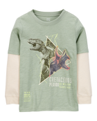 Kid Dinosaur Cotton Blend Long-Sleeve Tee - Green, image 1 of 5 slides