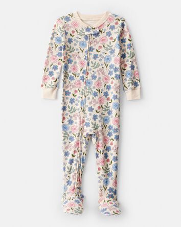 Toddler Girl Floral 100% Cotton Snug Fit Footie 1-Piece Pyjamas - Ivory, 