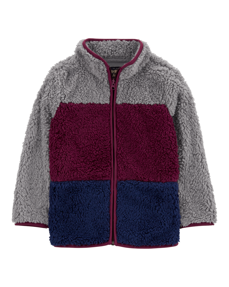 Kid Colourblock Fleece Knit Jacket - Red, image 1 of 3 slides