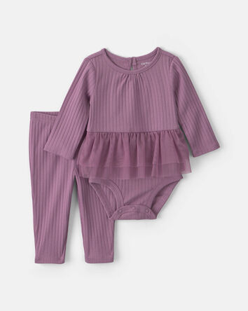 Baby Girl 2-Piece Long-Sleeve Bodysuit & Tulle Pant Set - Purple, 