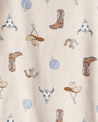 Boys Western Print 100% Cotton Long-Sleeve Snug Fit 4-Piece Pyjamas - Brown, image 3 of 4 slides