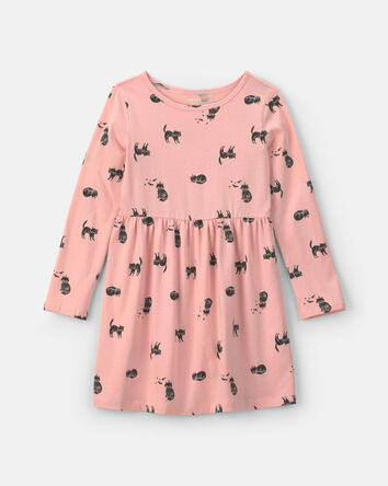 Girls Halloween Cat Long-Sleeve Dress - Pink, 
