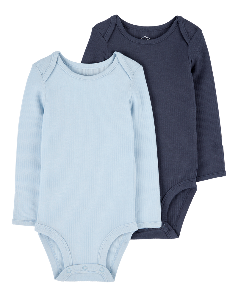 Baby 2-Pack Long-Sleeve PurelySoft Bodysuits - Blue, image 1 of 7 slides