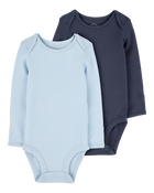 Baby 2-Pack Long-Sleeve PurelySoft Bodysuits - Blue, image 1 of 7 slides