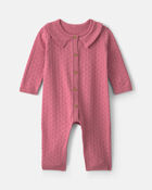 Baby Girl Pointelle Long-Sleeve Jumpsuit - Pink, image 1 of 4 slides