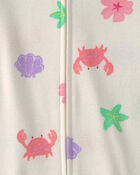 Baby Girl Sea Critters 100% Cotton 1-Piece Romper Pyjama - Cream, image 2 of 3 slides